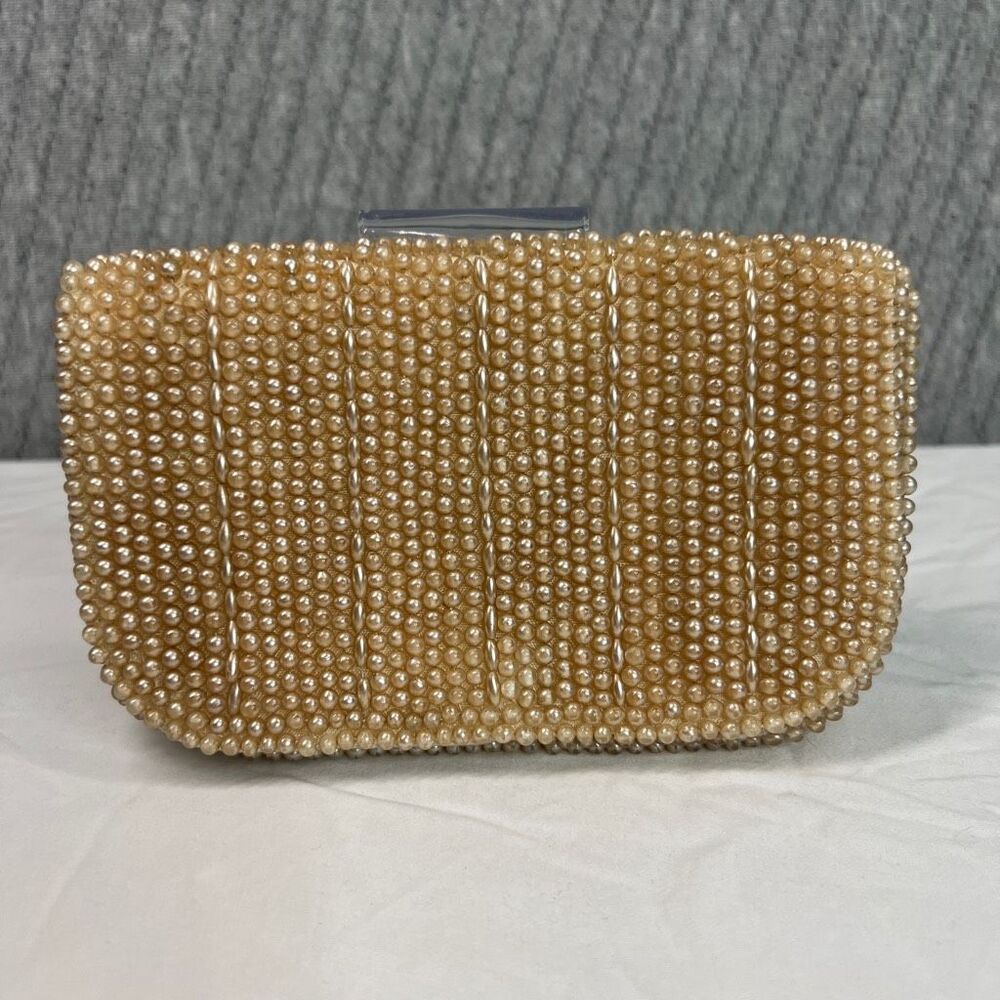 Vintage 50s Beaded Pearl Beaded Clutch Purse with Comb Japan Evening Bag‎